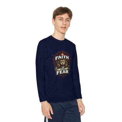 Youth Long Sleeve Tee - "Faith Over Fear" Lion Graphic