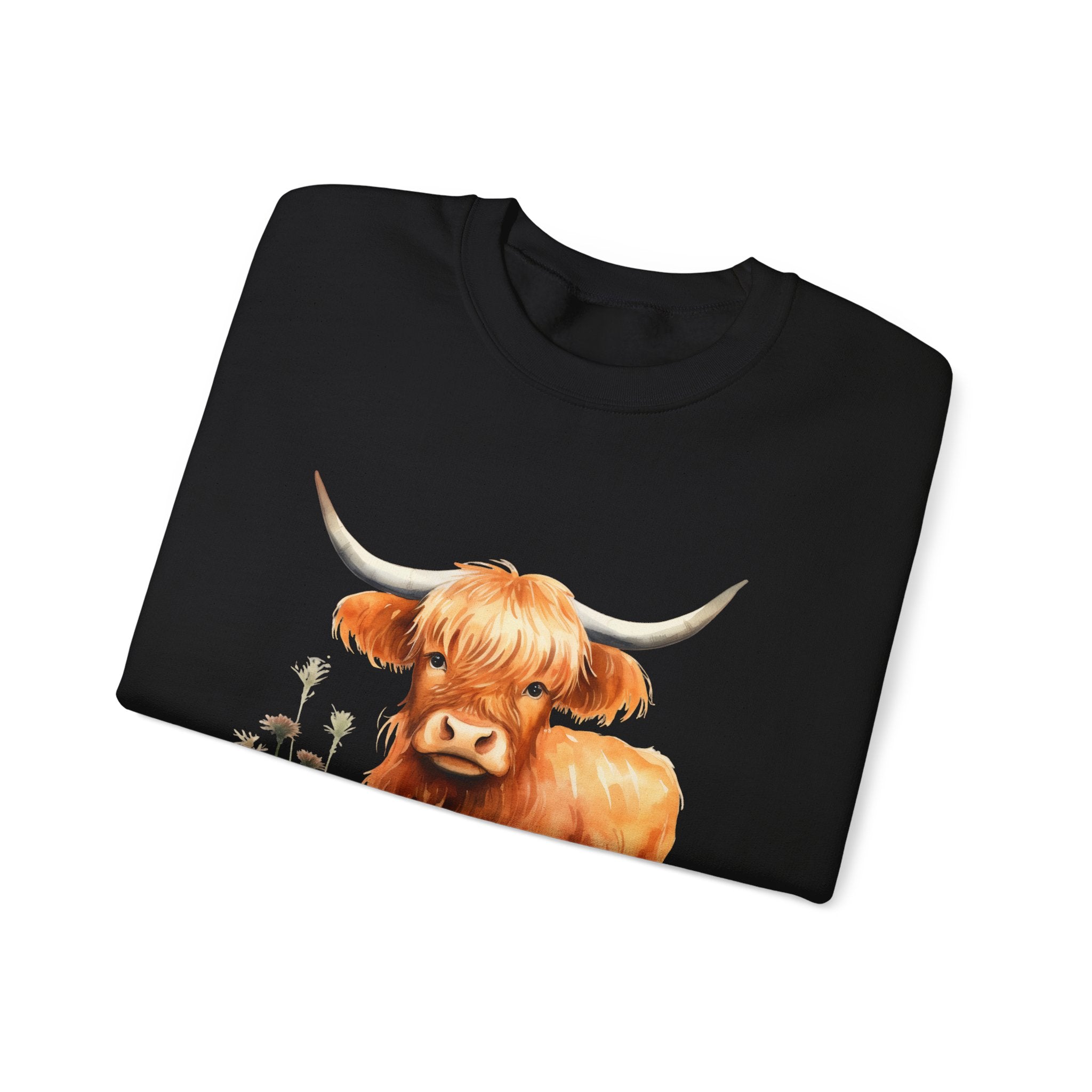 Highland Cow Crewneck Sweatshirt — Cute Watercolor Highland Cattle Graphic