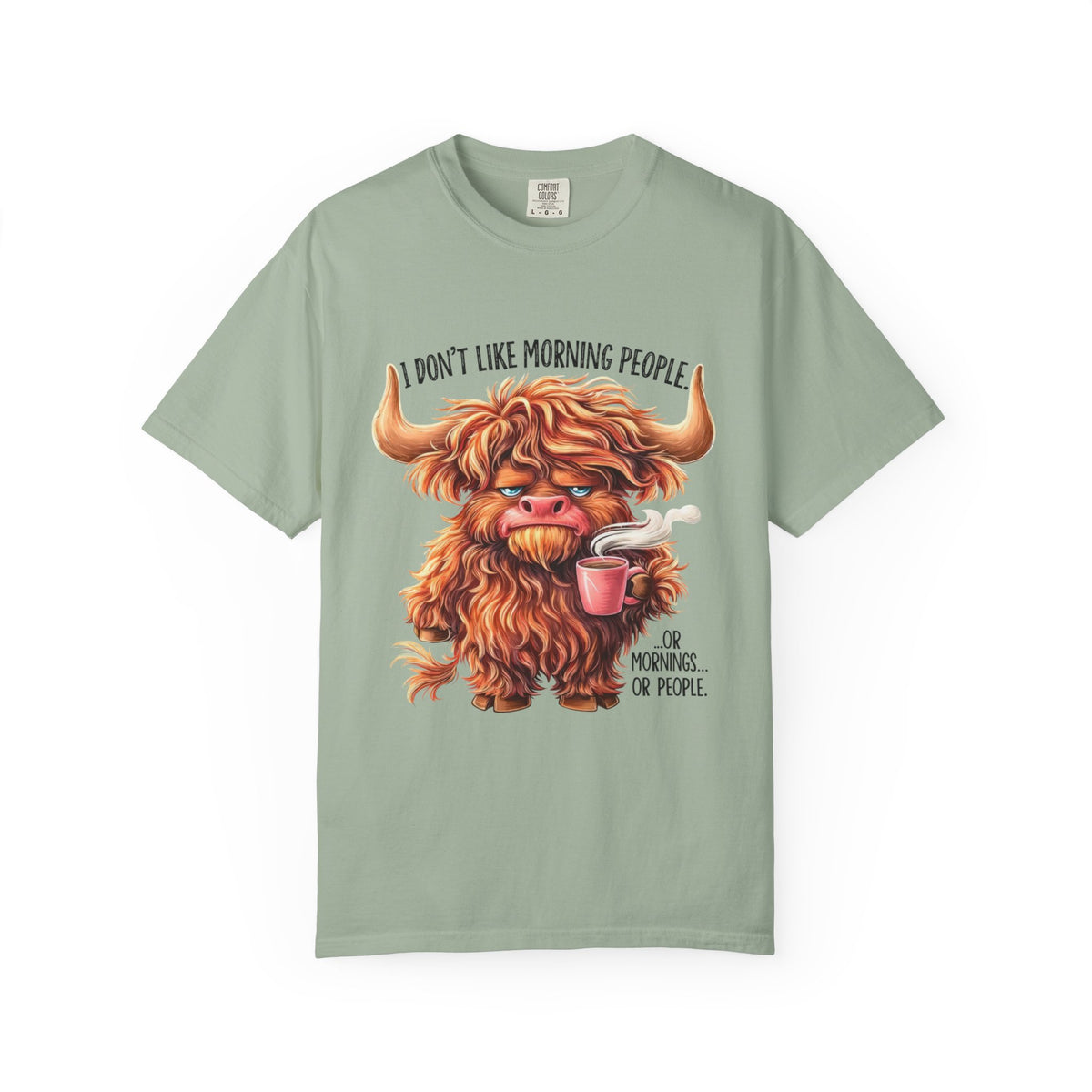 I Don't Like Morning People T-Shirt — Cute Grumpy Highland Cow Coffee Tee