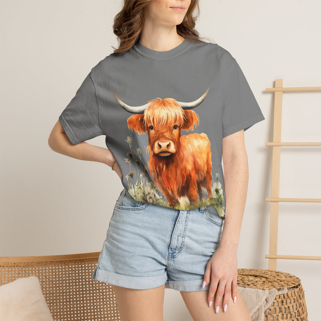 Highland Cow T-Shirt — Cute Watercolor Scottish Highland Cattle Tee