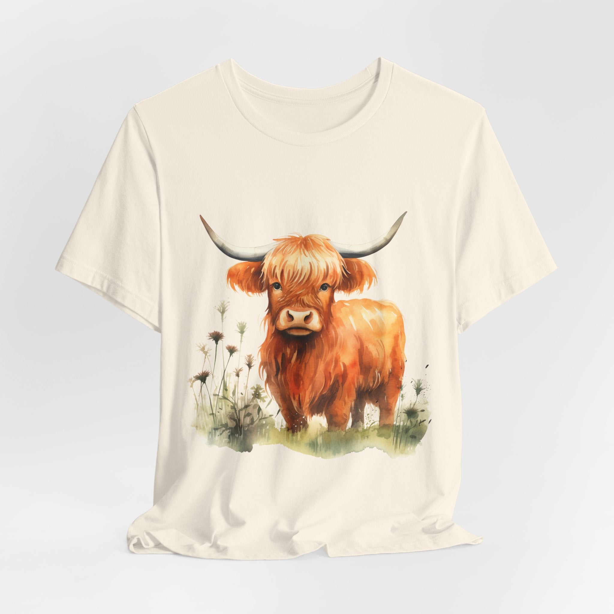 Highland Cow T‑Shirt – Cute Watercolor Cattle Tee for Animal Lovers
