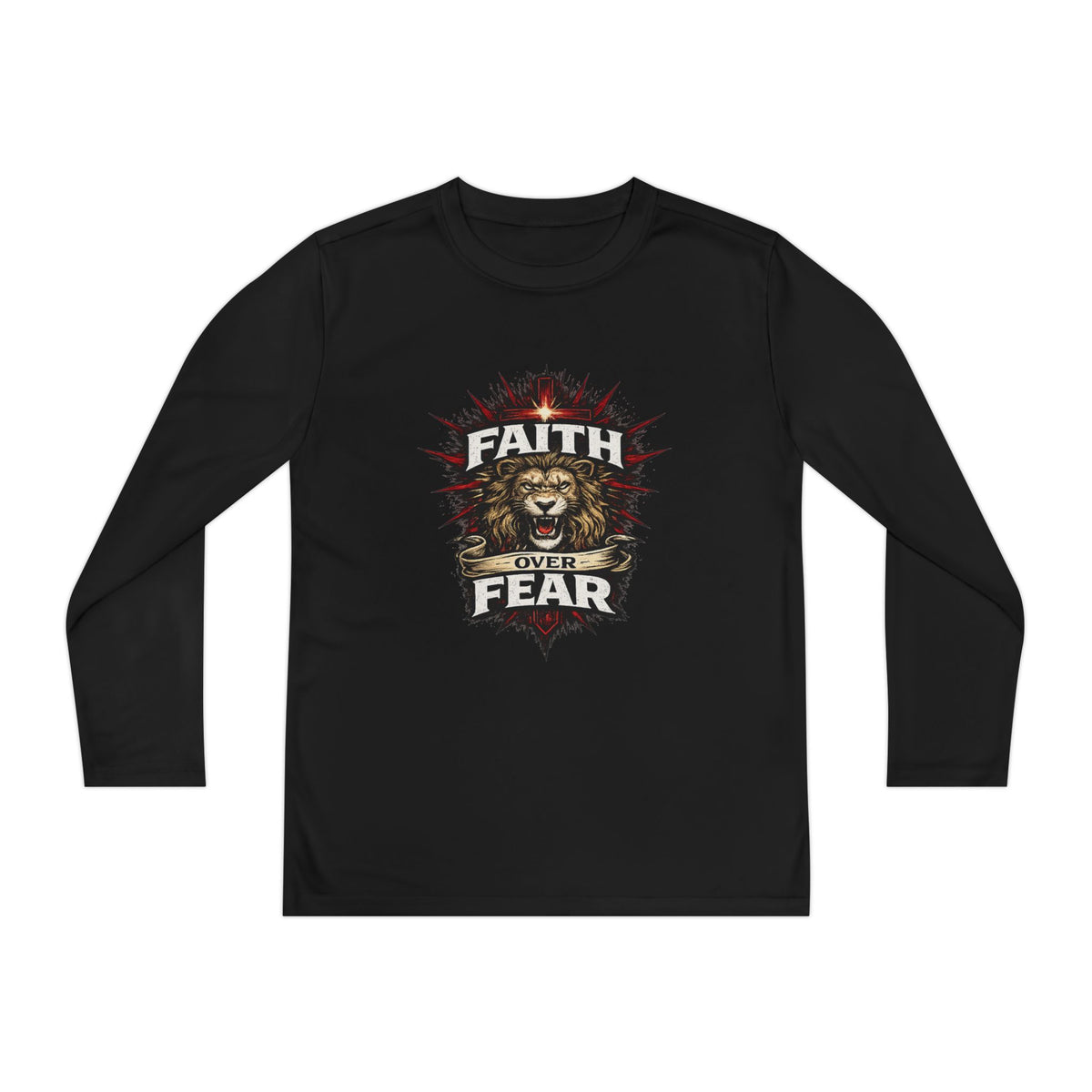 Youth Long Sleeve Tee - "Faith Over Fear" Lion Graphic