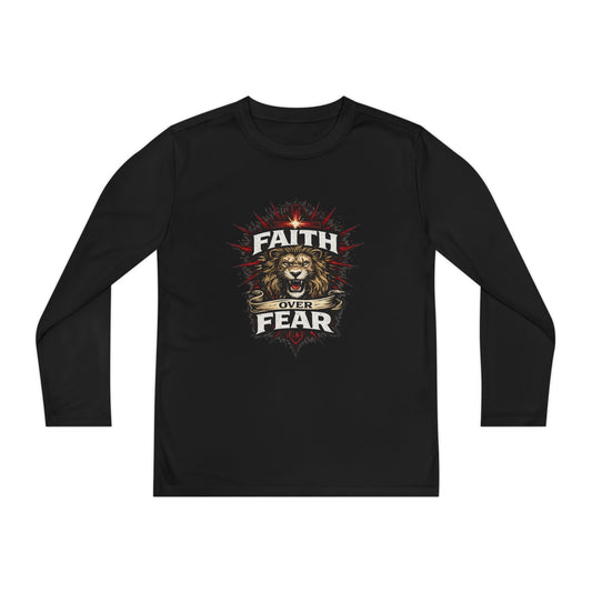 Youth Long Sleeve Tee - "Faith Over Fear" Lion Graphic