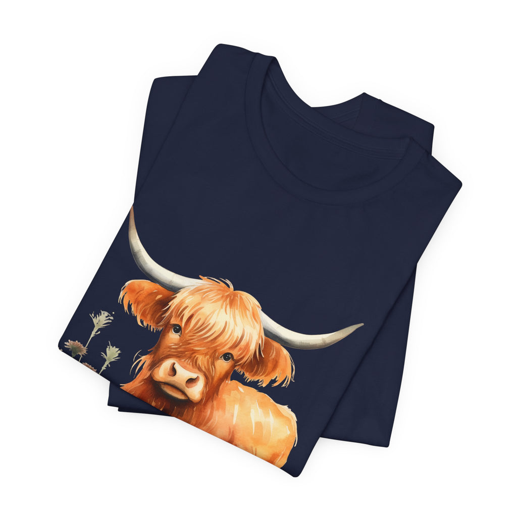 Highland Cow T‑Shirt – Cute Watercolor Cattle Tee for Animal Lovers