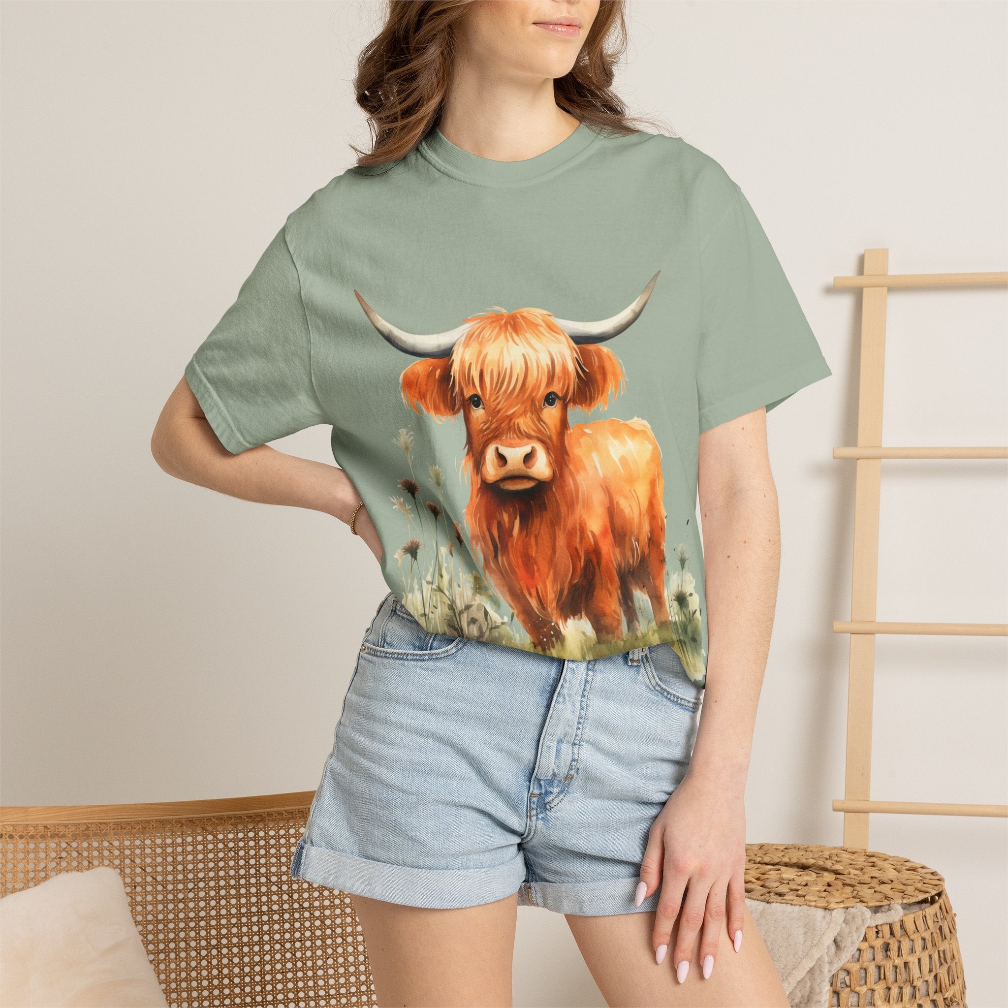 Highland Cow T-Shirt — Cute Watercolor Scottish Highland Cattle Tee