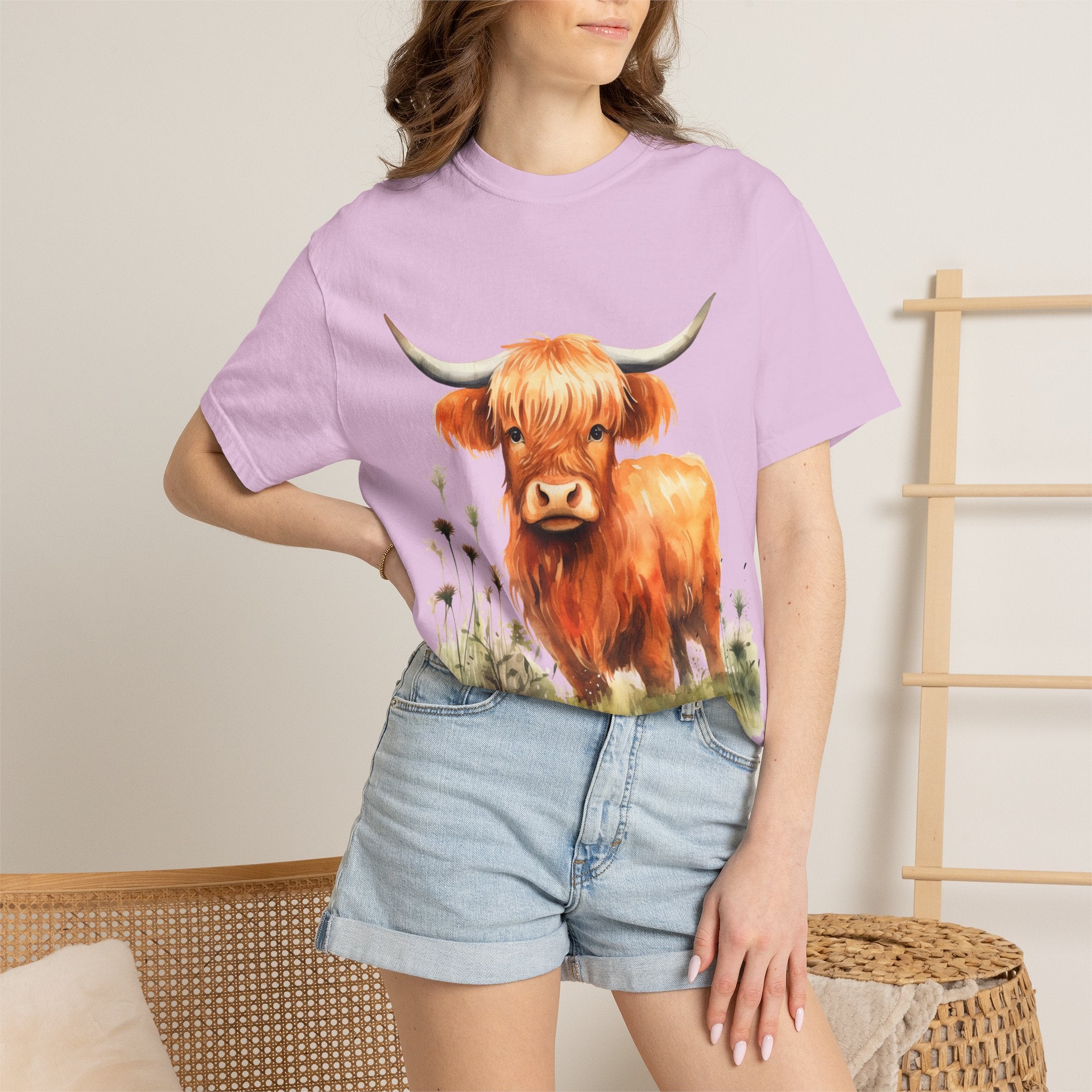 Highland Cow T-Shirt — Cute Watercolor Scottish Highland Cattle Tee