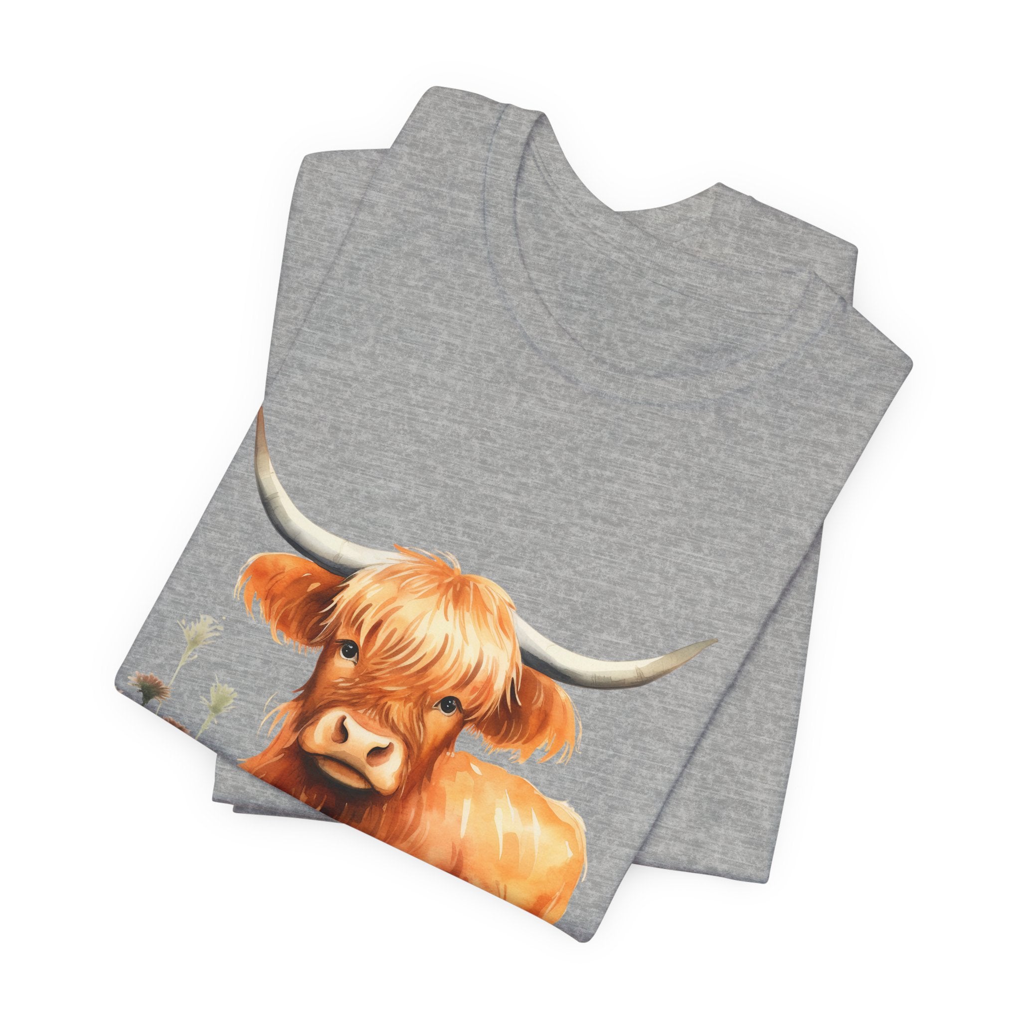 Highland Cow T‑Shirt – Cute Watercolor Cattle Tee for Animal Lovers