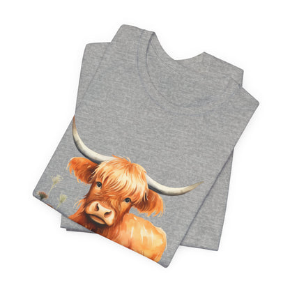 Highland Cow T‑Shirt – Cute Watercolor Cattle Tee for Animal Lovers