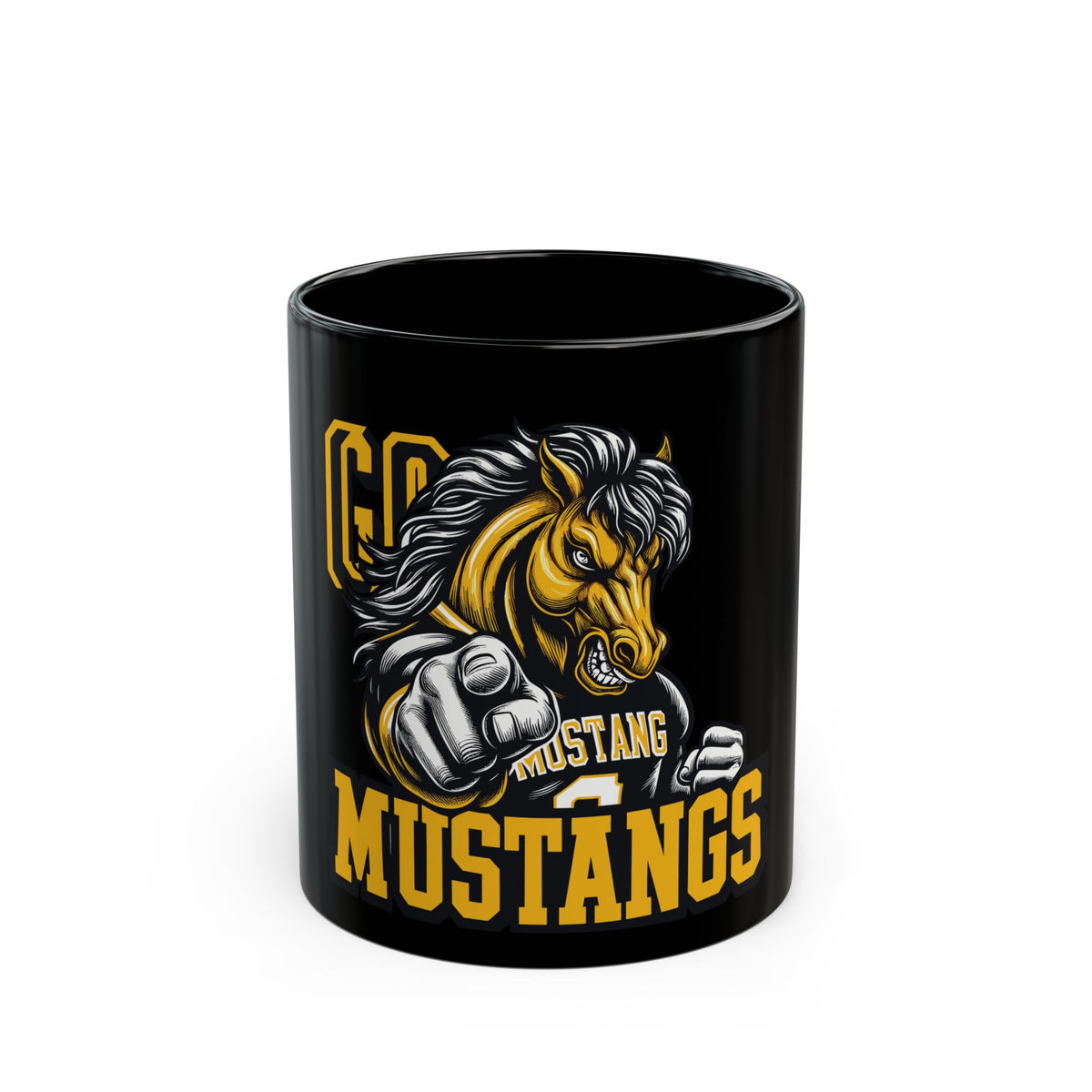 Mustangs Mascot Coffee Mug — Go Mustangs! (Black 11oz/15oz)