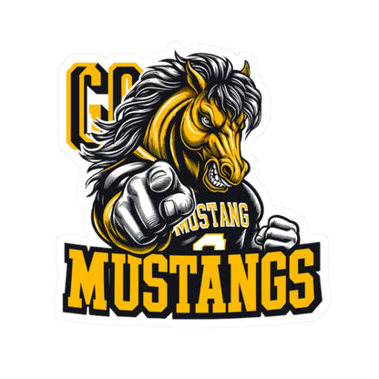Mustangs Mascot Sticker — Pointing Mustang School Logo Kiss-Cut
