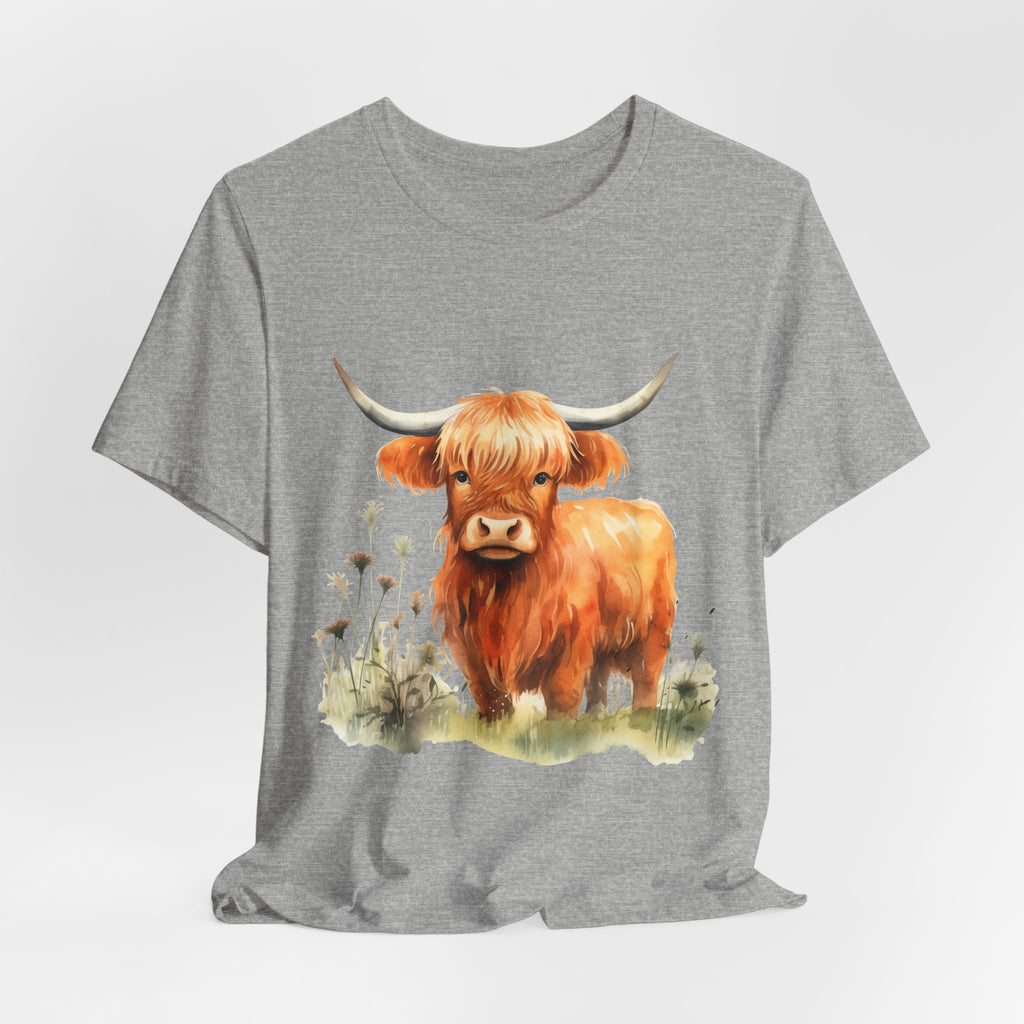 Highland Cow T‑Shirt – Cute Watercolor Cattle Tee for Animal Lovers