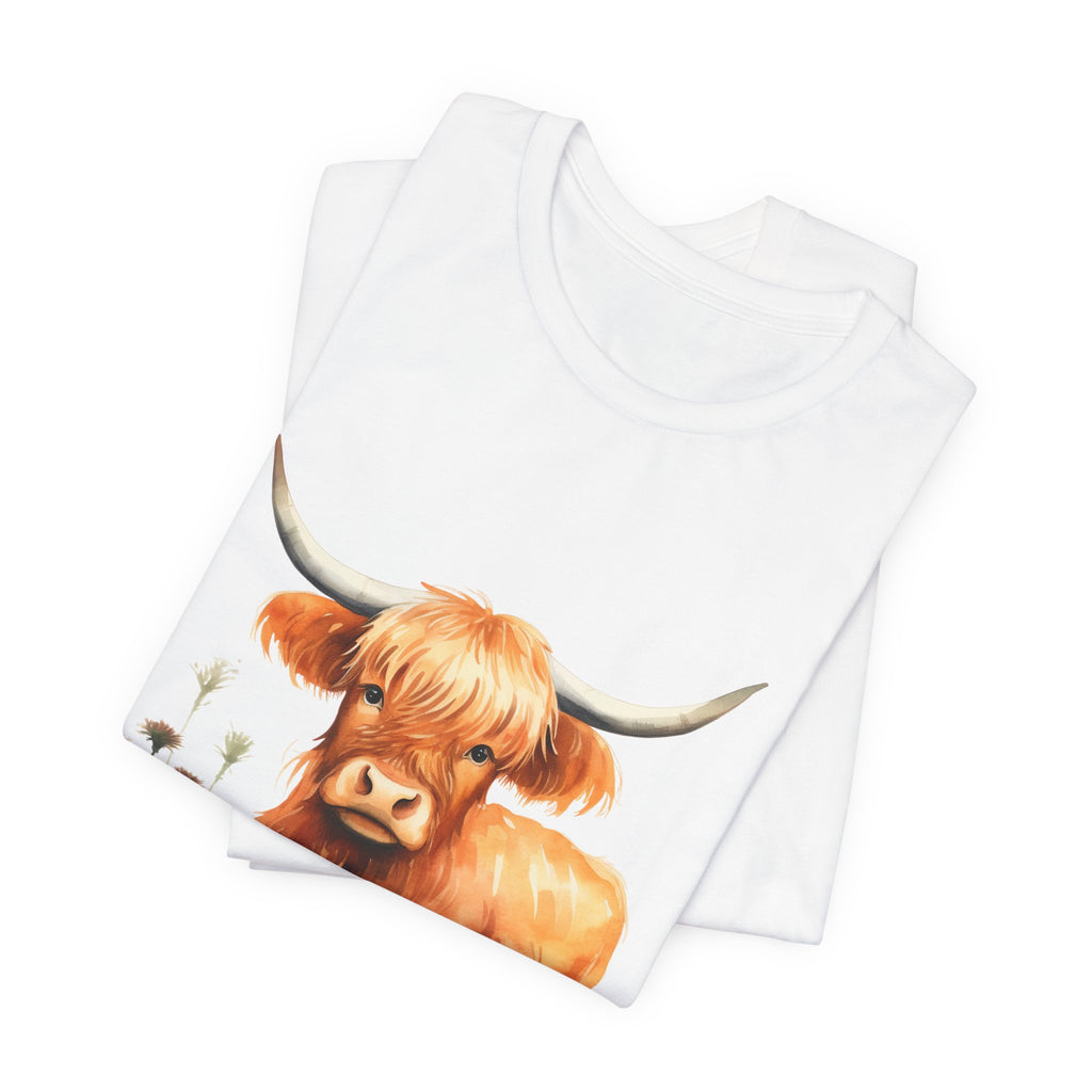 Highland Cow T‑Shirt – Cute Watercolor Cattle Tee for Animal Lovers