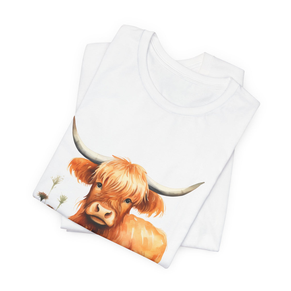 Highland Cow T‑Shirt – Cute Watercolor Cattle Tee for Animal Lovers