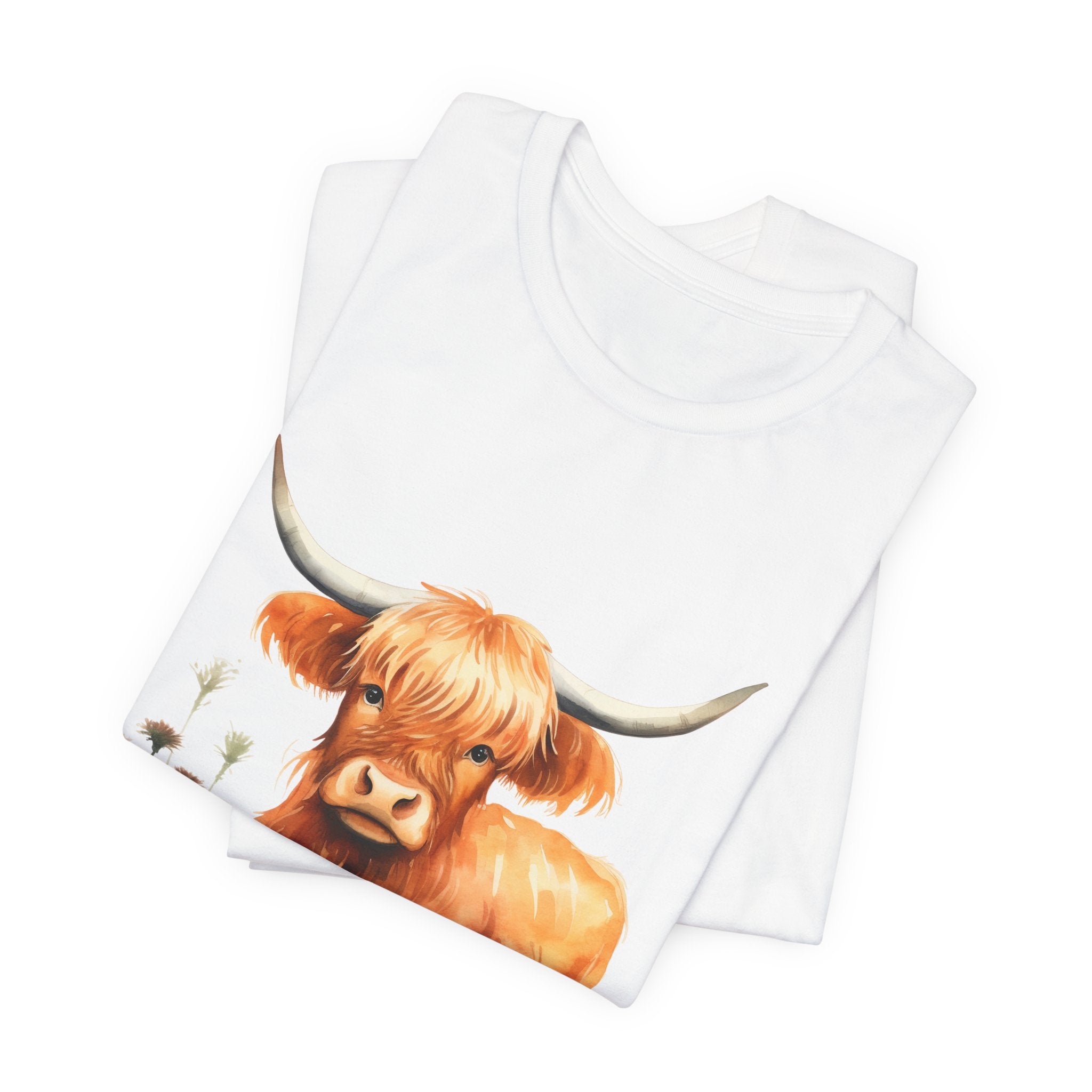 Highland Cow T‑Shirt – Cute Watercolor Cattle Tee for Animal Lovers