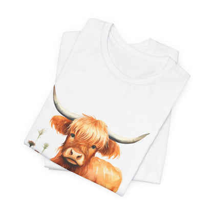 Highland Cow T‑Shirt – Cute Watercolor Cattle Tee for Animal Lovers
