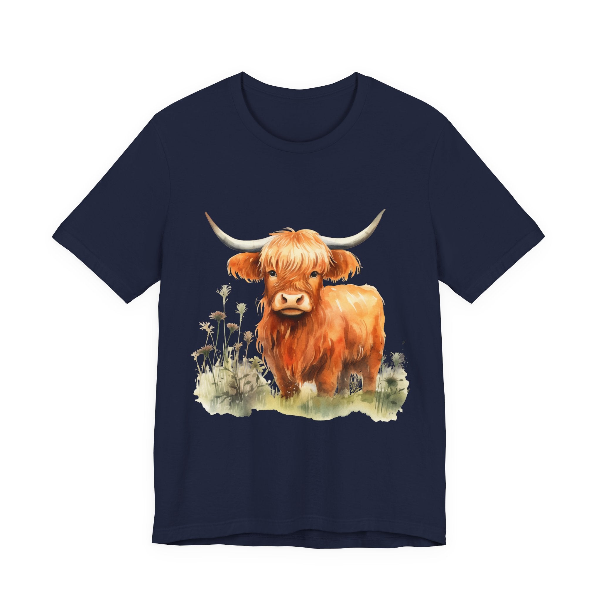 Highland Cow T‑Shirt – Cute Watercolor Cattle Tee for Animal Lovers